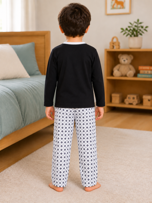 Pijama longo para meninos em algodão, com gola v — Preto e branco - geométrico — foto C