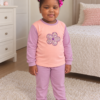 Pijama longo para meninas, Salmão e lilás - flor, vista A