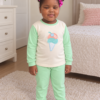 Pijama longo para meninas, Creme e verde menta - sorvete, vista A