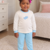Pijama longo para meninas, Creme e azul claro - corações, vista A