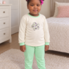 Pijama longo para meninas, Creme e verde menta - flor estampada, vista A