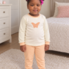 Pijama longo para meninas, Creme e salmão - borboleta, vista A