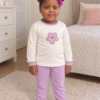 Pijama longo para meninas, Creme e lilás - flor, vista A